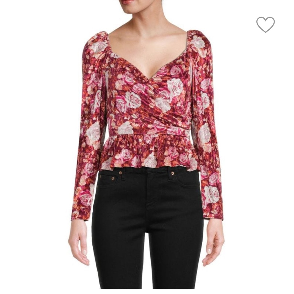 WAYF Rose Print Peplum Top